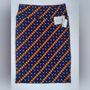 NWT LuLaRoe Cassie Black/Gold/Red/Blue Geometric Pencil Skirt Ladies Size M